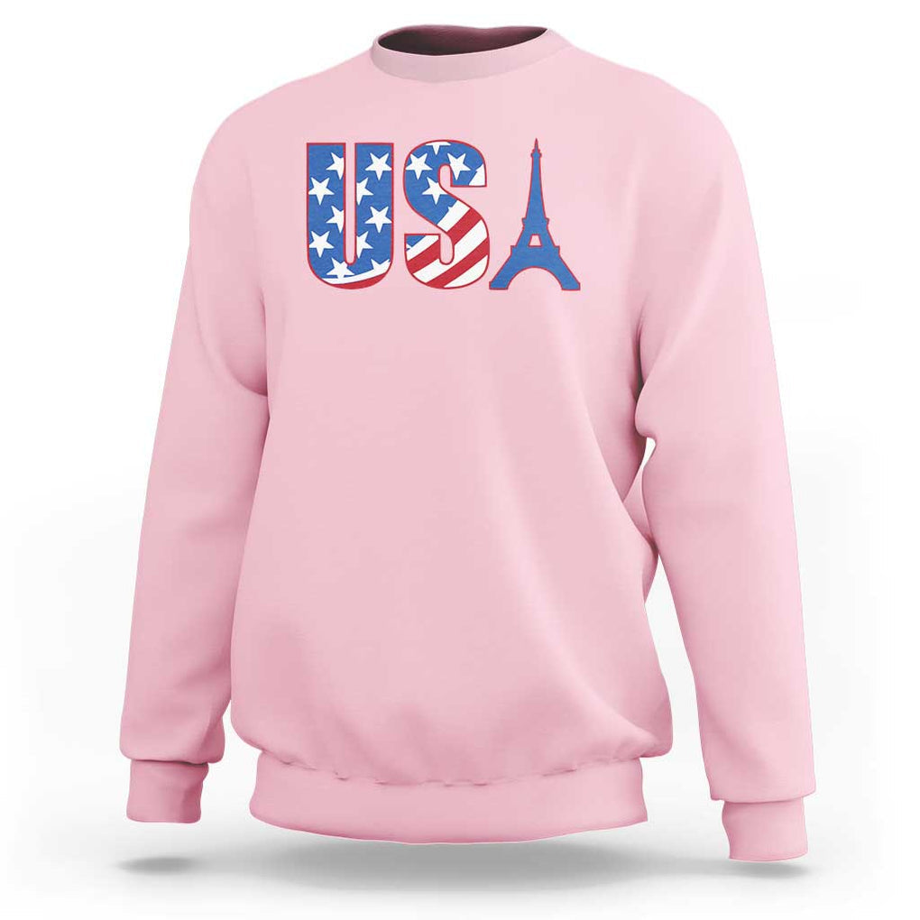 French-American Heritage Month Sweatshirt USA Eiffel Tower Paris Holiday Souvenir TS11 Light Pink Print Your Wear