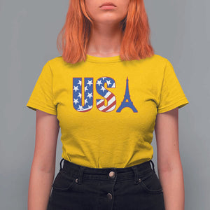 French-American Heritage Month T Shirt For Women USA Eiffel Tower Paris Holiday Souvenir TS11 Daisy Print Your Wear
