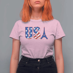 French-American Heritage Month T Shirt For Women USA Eiffel Tower Paris Holiday Souvenir TS11 Light Pink Print Your Wear
