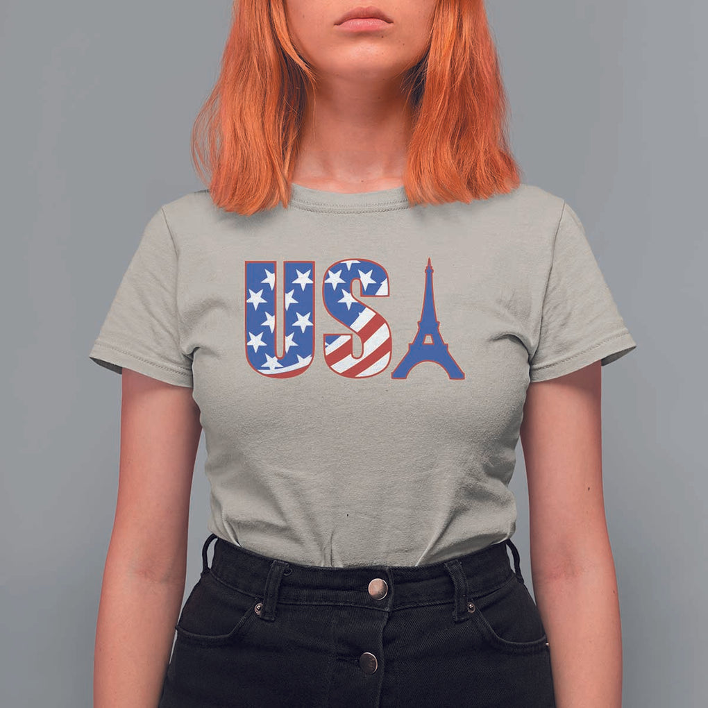French-American Heritage Month T Shirt For Women USA Eiffel Tower Paris Holiday Souvenir TS11 Sand Print Your Wear