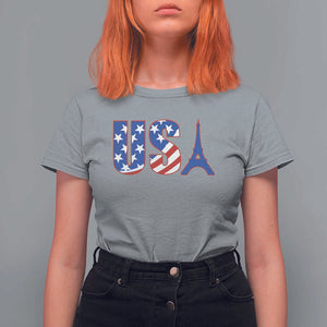 French-American Heritage Month T Shirt For Women USA Eiffel Tower Paris Holiday Souvenir TS11 Sport Gray Print Your Wear