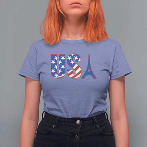 French-American Heritage Month T Shirt For Women USA Eiffel Tower Paris Holiday Souvenir TS11 Violet Print Your Wear