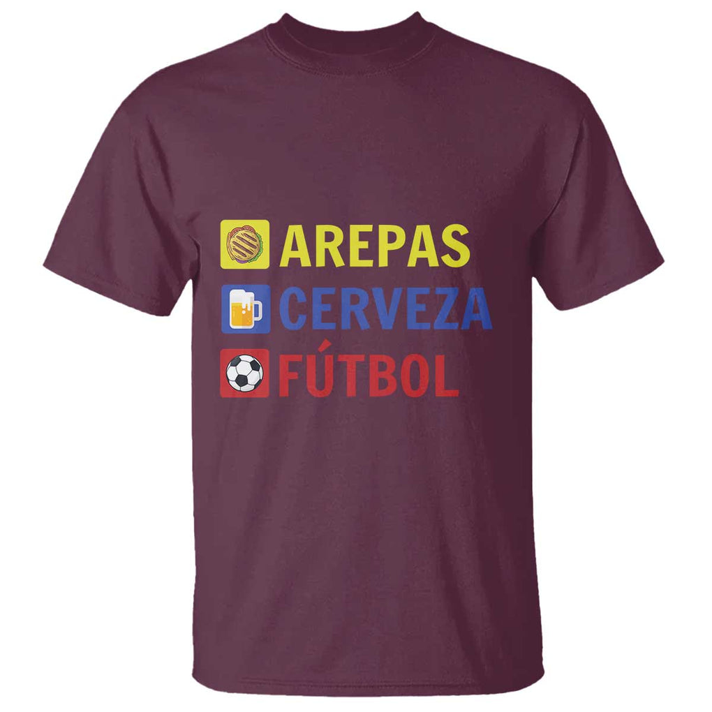 Arepas Cerveza Futbol T Shirt Colombian Slang Colombia Flag TS11 Maroon Print Your Wear