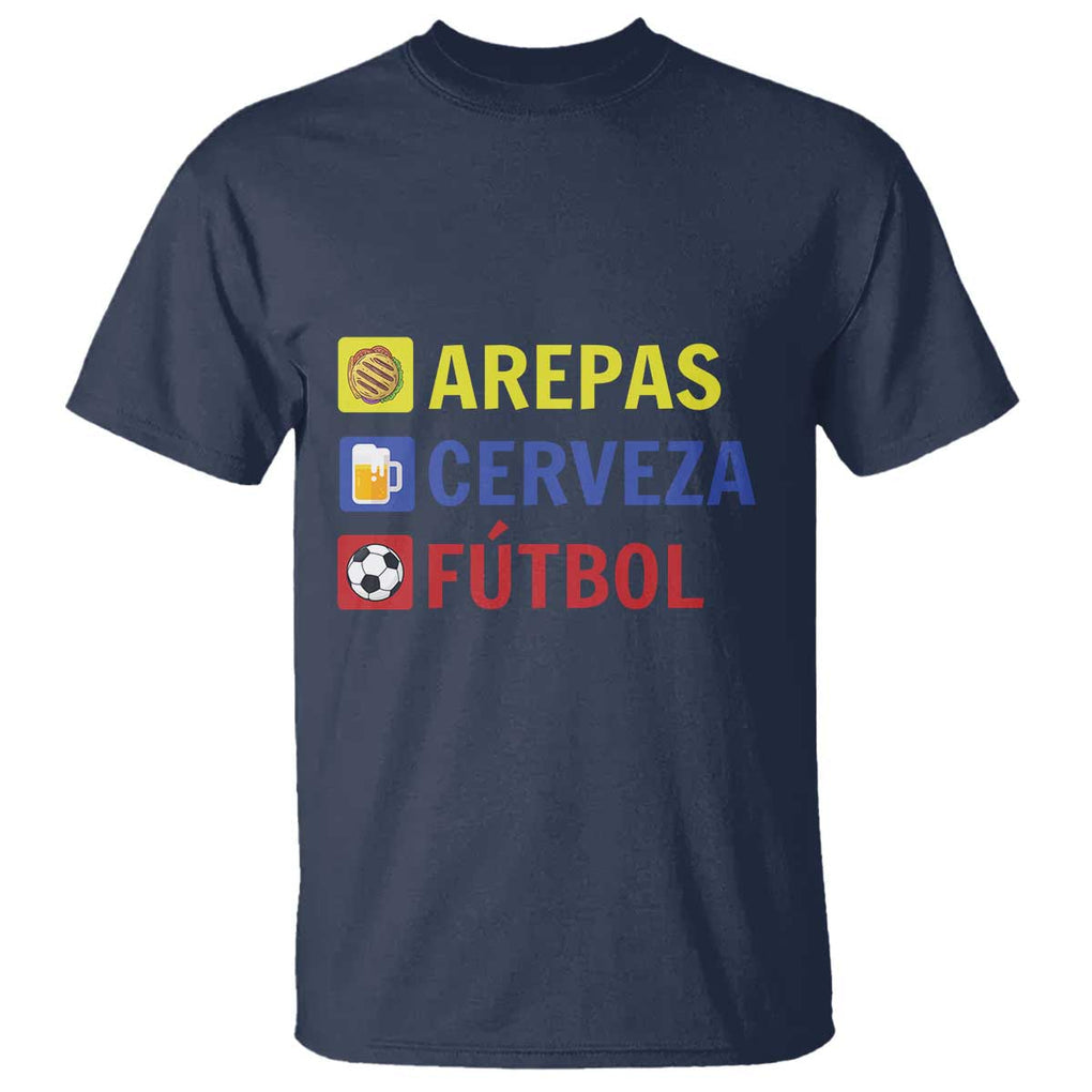 Arepas Cerveza Futbol T Shirt Colombian Slang Colombia Flag TS11 Navy Print Your Wear