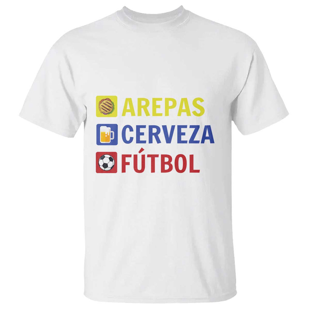 Arepas Cerveza Futbol T Shirt Colombian Slang Colombia Flag TS11 White Print Your Wear