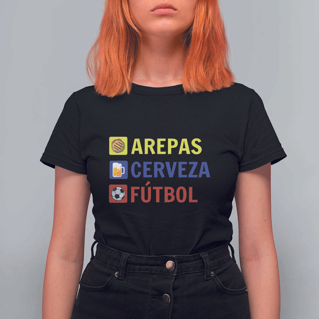 Arepas Cerveza Futbol T Shirt For Women Colombian Slang Colombia Flag TS11 Black Print Your Wear