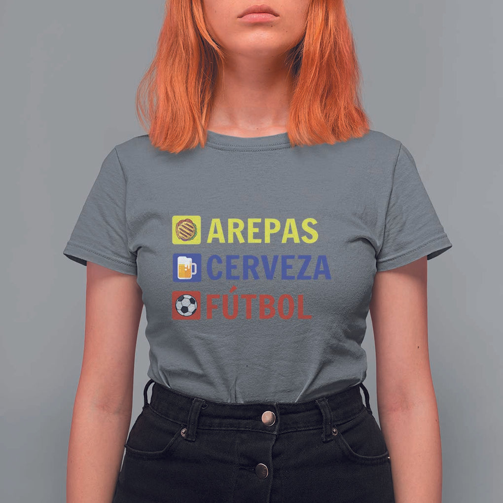 Arepas Cerveza Futbol T Shirt For Women Colombian Slang Colombia Flag TS11 Charcoal Print Your Wear