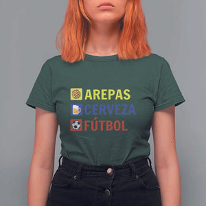 Arepas Cerveza Futbol T Shirt For Women Colombian Slang Colombia Flag TS11 Dark Forest Green Print Your Wear