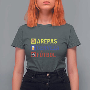 Arepas Cerveza Futbol T Shirt For Women Colombian Slang Colombia Flag TS11 Dark Heather Print Your Wear