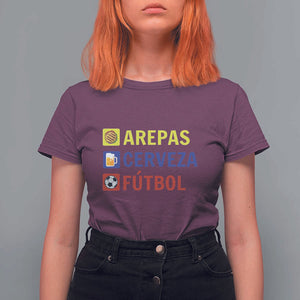 Arepas Cerveza Futbol T Shirt For Women Colombian Slang Colombia Flag TS11 Maroon Print Your Wear