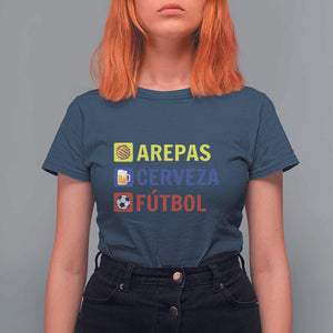 Arepas Cerveza Futbol T Shirt For Women Colombian Slang Colombia Flag TS11 Navy Print Your Wear