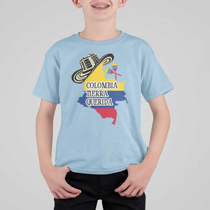 Funny Colombia Tierra Querida T Shirt For Kid Colombian Flag Sombrero Vueltiao Maracas TS11 Light Blue Print Your Wear
