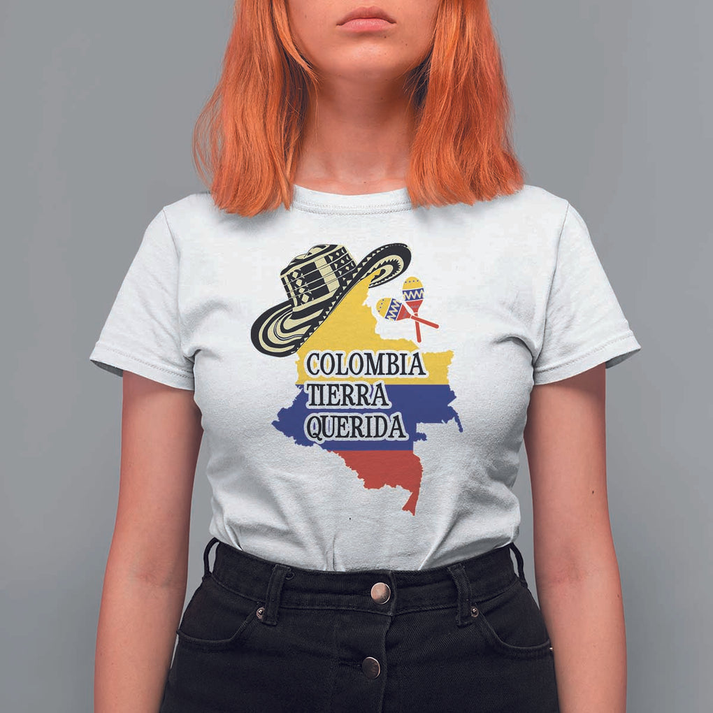 Funny Colombia Tierra Querida T Shirt For Women Colombian Flag Sombrero Vueltiao Maracas TS11 White Print Your Wear