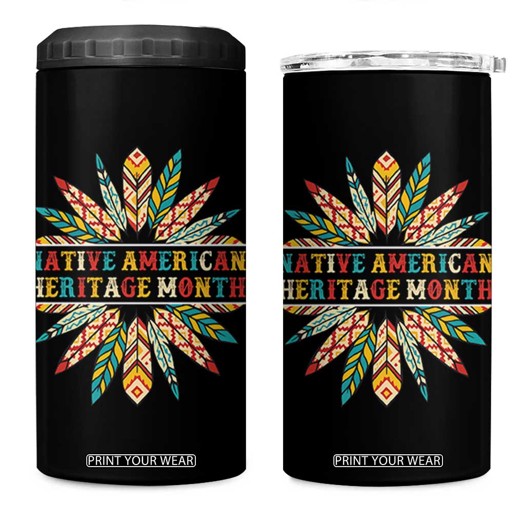 Native American Heritage Month 4 in 1 Can Cooler Tumbler Indigenous Pride Feathers TS11 One Size: 16 oz Black Print Your Wear