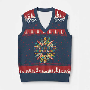 Native American Heritage Month V-Neck Knit Sweater Vest Indigenous Pride Feathers TS11 Navy Red Print Your Wear