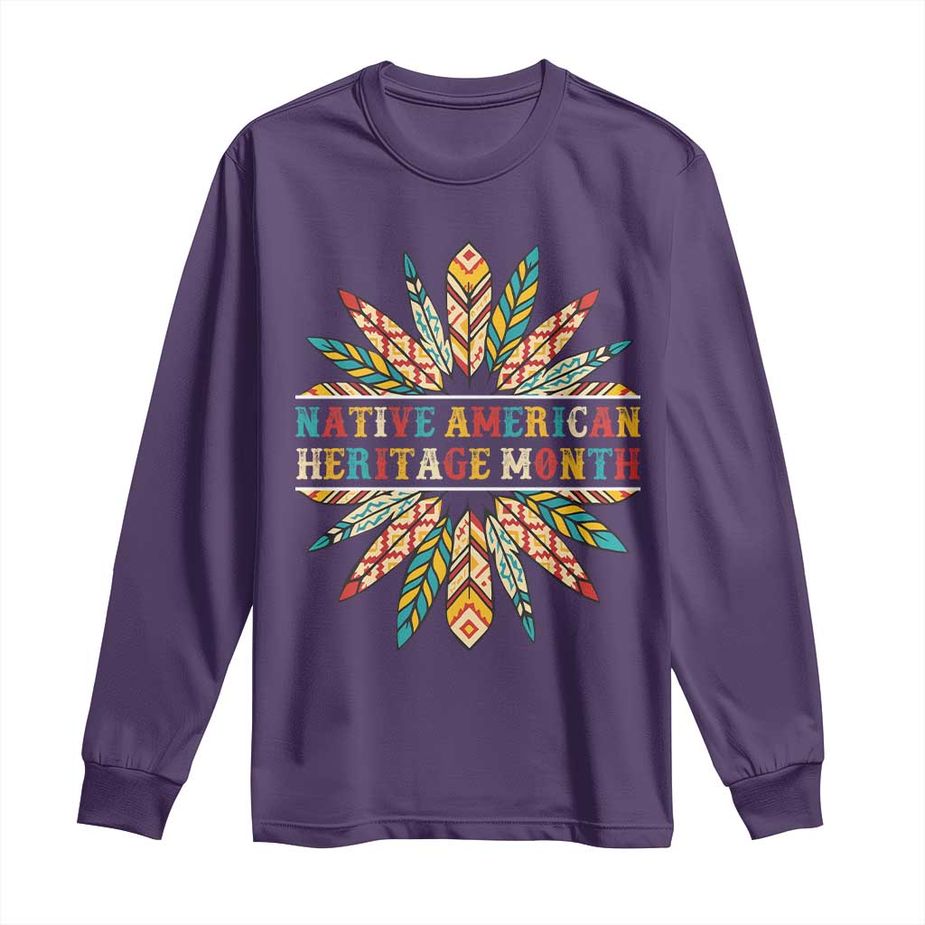 Native American Heritage Month Long Sleeve Shirt Indigenous Pride Feathers TS11 Purple Print Your Wear