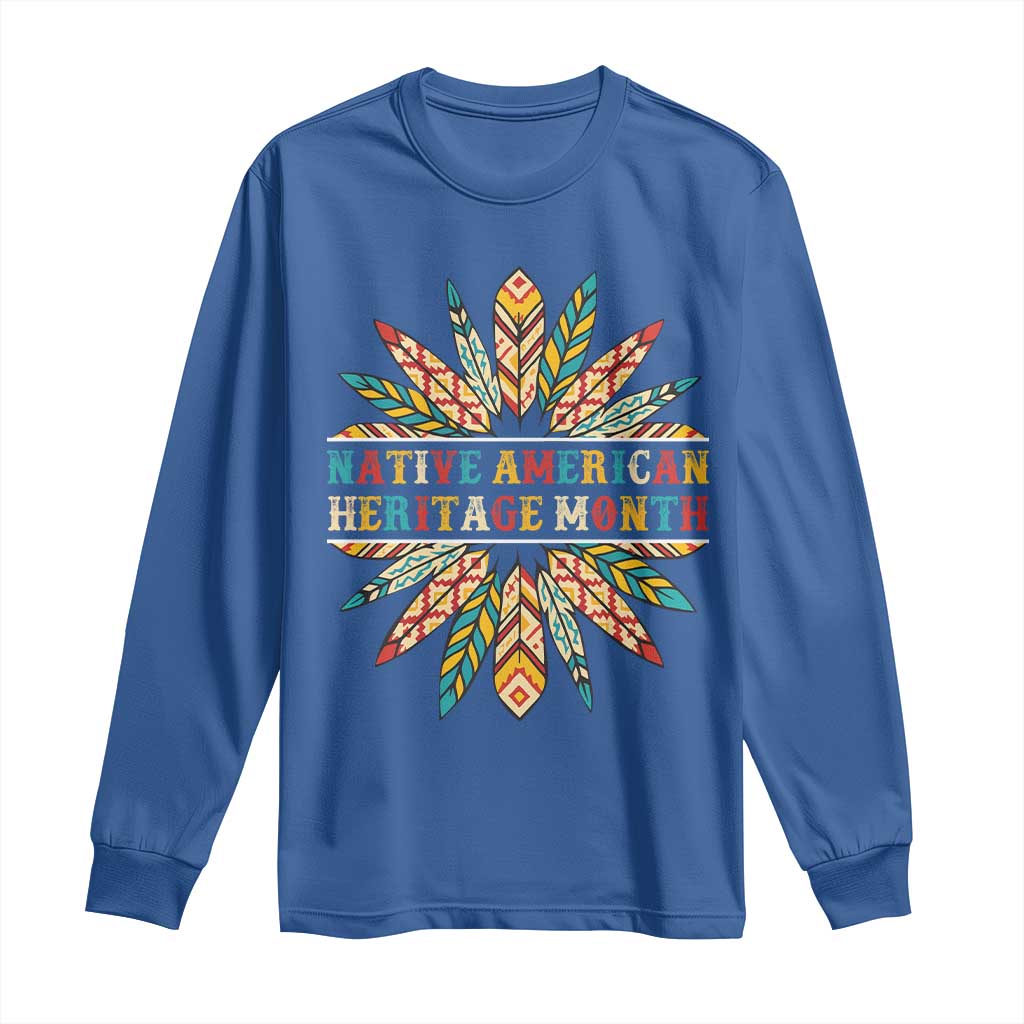 Native American Heritage Month Long Sleeve Shirt Indigenous Pride Feathers TS11 Royal Blue Print Your Wear