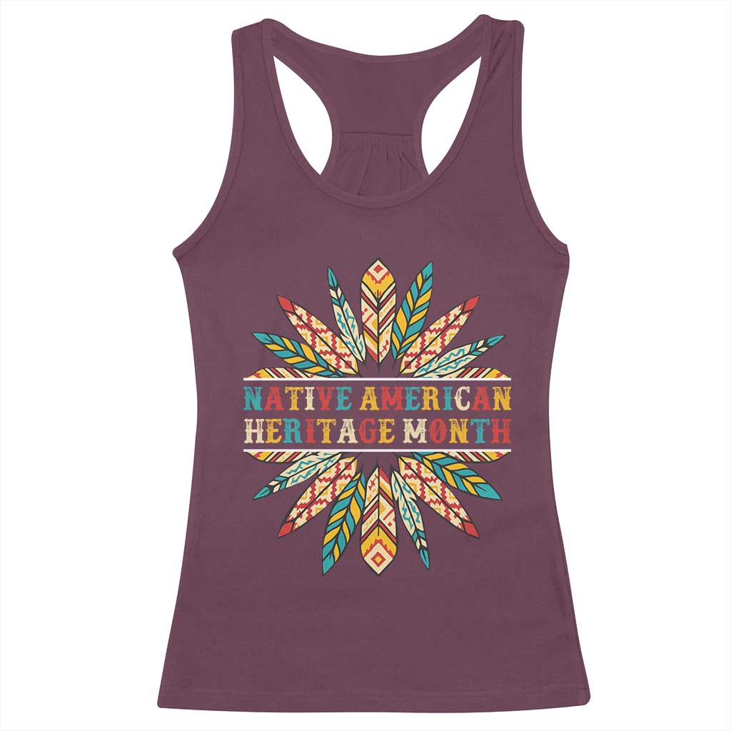 Native American Heritage Month Racerback Tank Top Indigenous Pride Feathers TS11 Maroon Print Your Wear