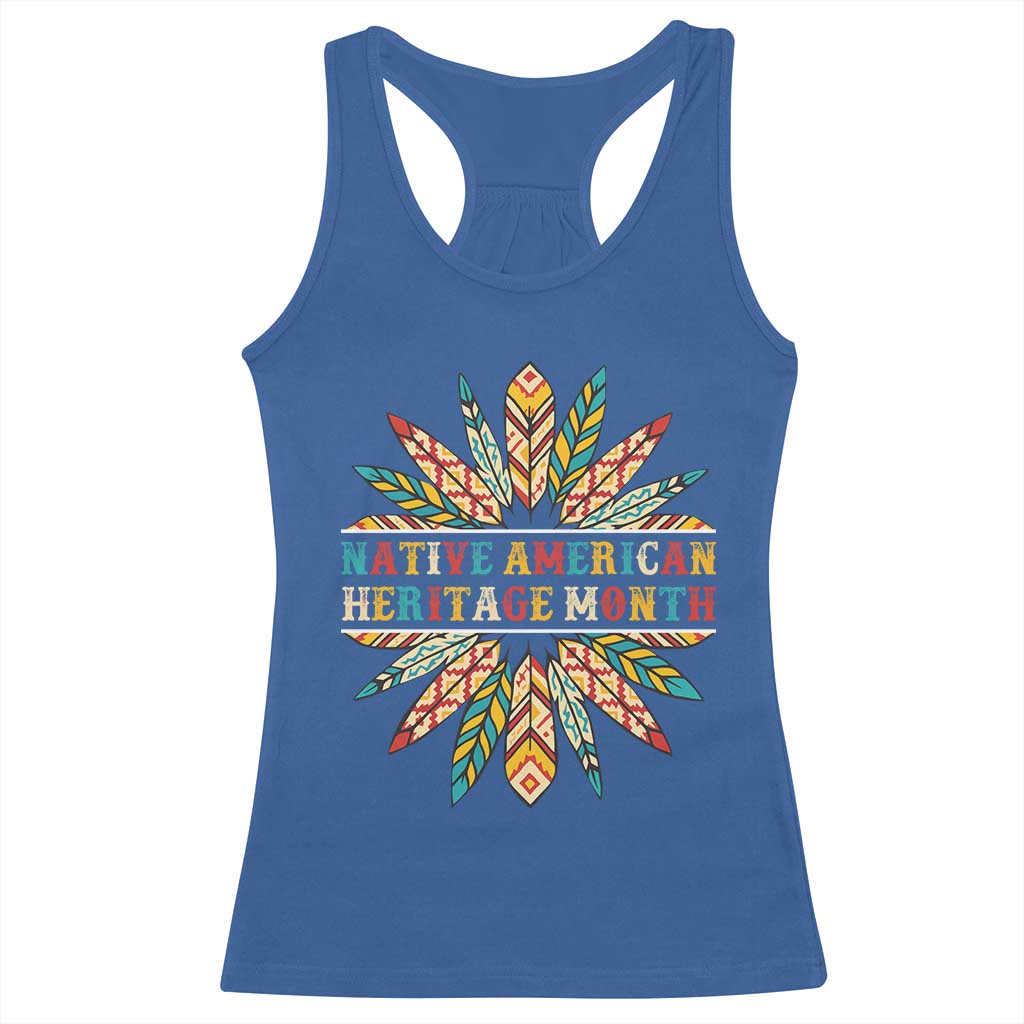 Native American Heritage Month Racerback Tank Top Indigenous Pride Feathers TS11 Royal Blue Print Your Wear