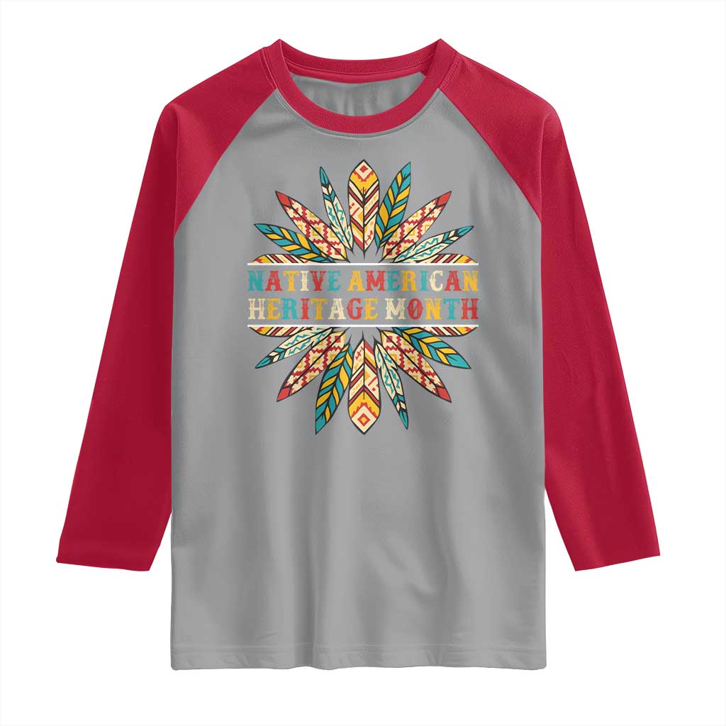 Native American Heritage Month Raglan Shirt Indigenous Pride Feathers TS11 Sport Gray Red Print Your Wear