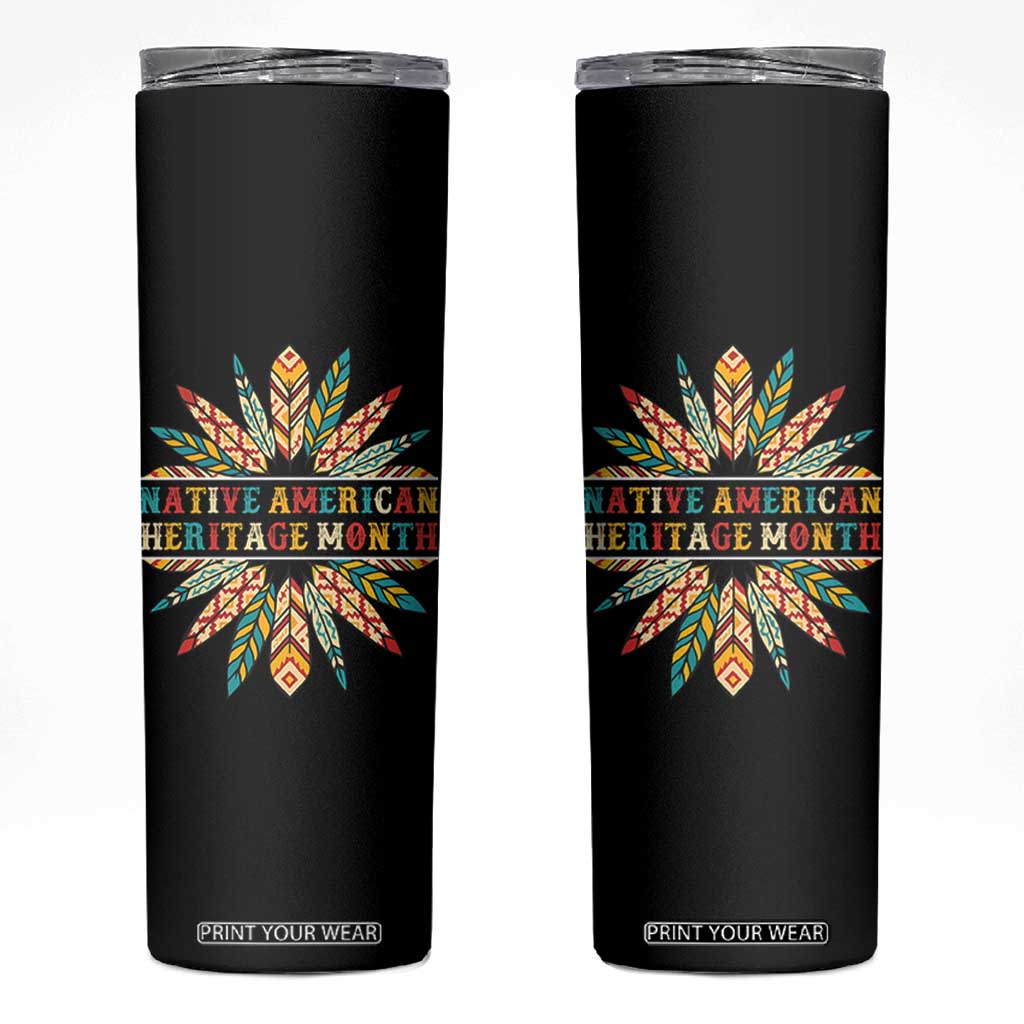 Native American Heritage Month Skinny Tumbler Indigenous Pride Feathers TS11 Black Print Your Wear