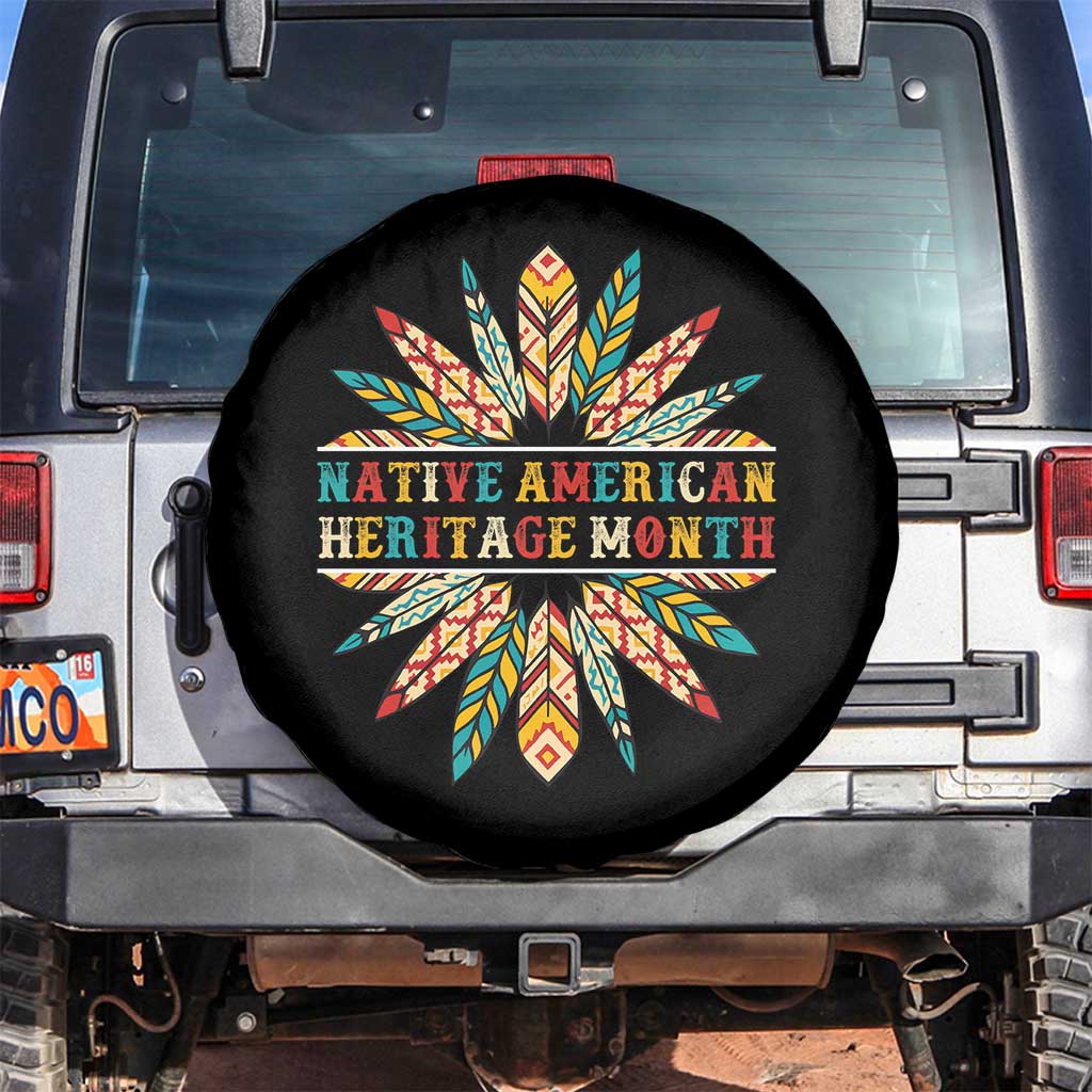 Native American Heritage Month Spare Tire Cover Indigenous Pride Feathers TS11 No hole Black Print Your Wear