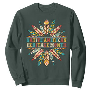 Native American Heritage Month Sweatshirt Indigenous Pride Feathers TS11 Dark Forest Green Print Your Wear
