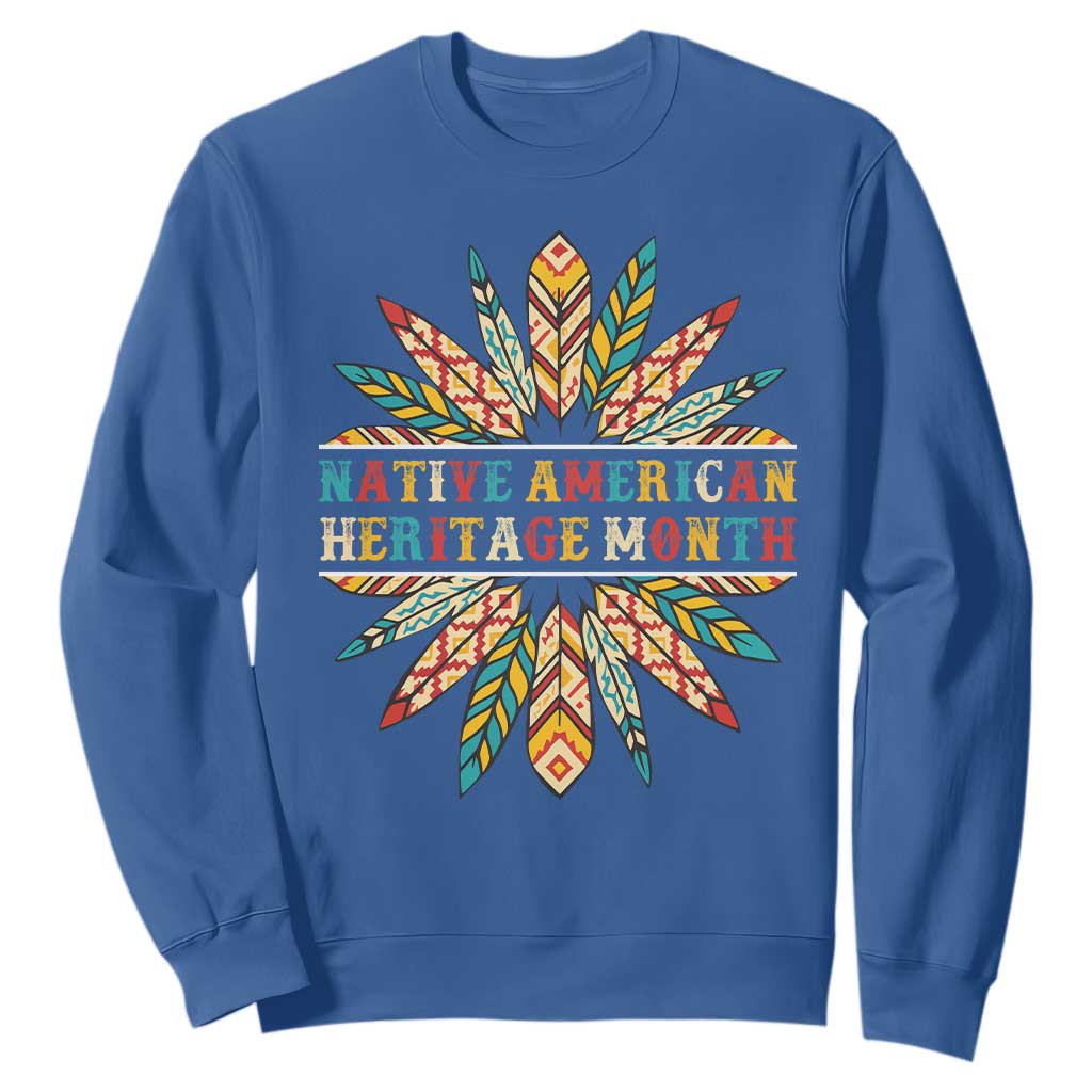 Native American Heritage Month Sweatshirt Indigenous Pride Feathers TS11 Royal Blue Print Your Wear