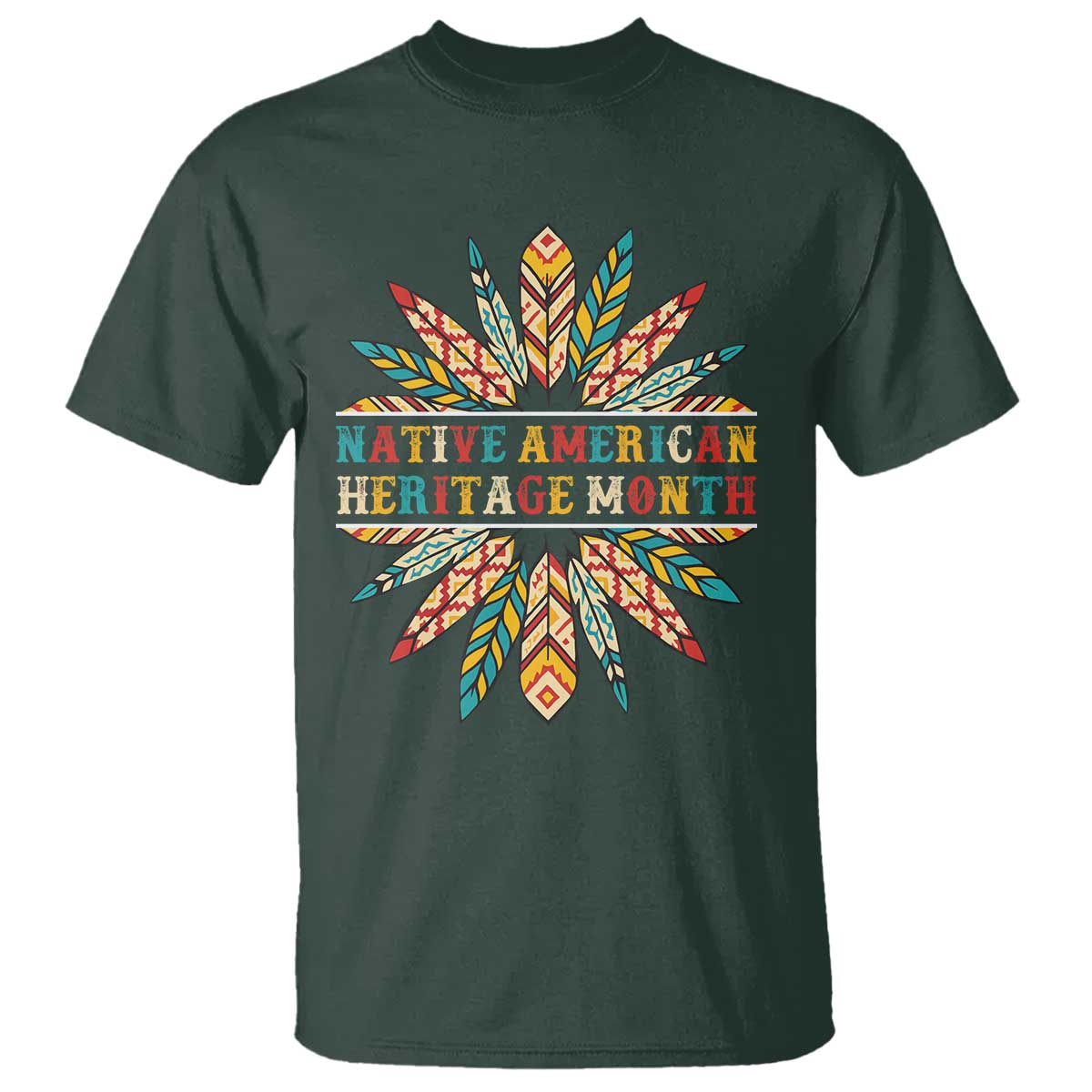Native American Heritage Month T Shirt Indigenous Pride Feathers TS11 Dark Forest Green Print Your Wear
