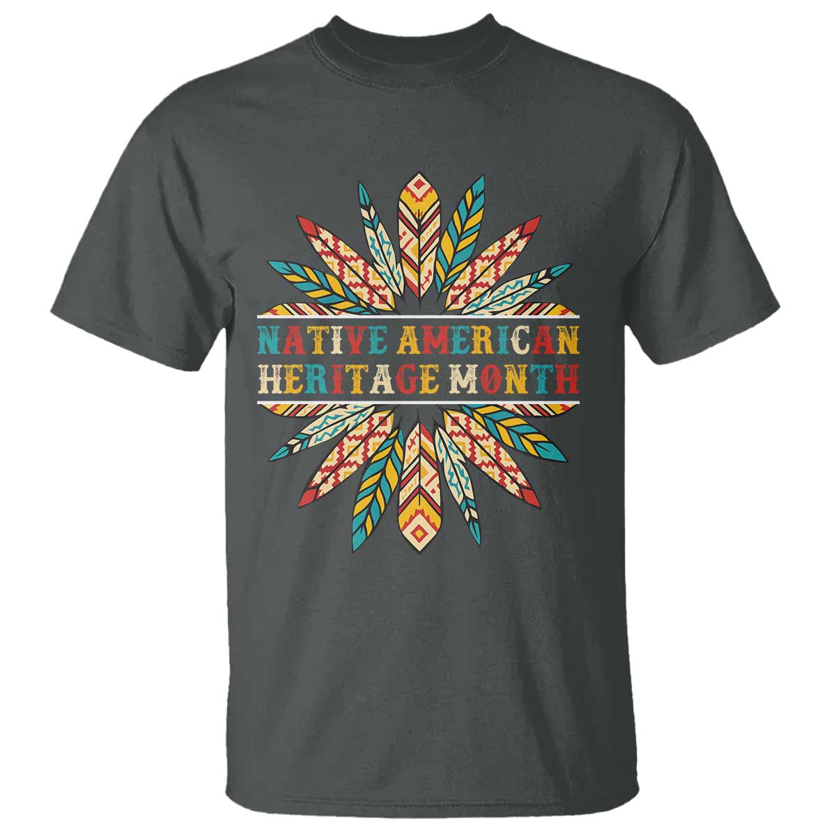 Native American Heritage Month T Shirt Indigenous Pride Feathers TS11 Dark Heather Print Your Wear