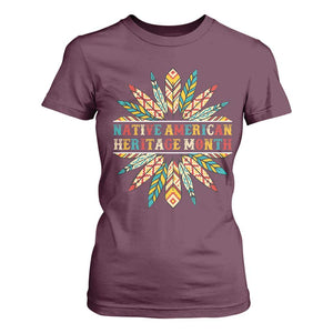 Native American Heritage Month T Shirt For Women Indigenous Pride Feathers TS11 Maroon Print Your Wear
