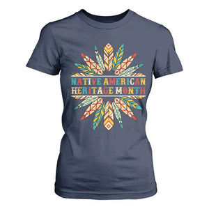 Native American Heritage Month T Shirt For Women Indigenous Pride Feathers TS11 Navy Print Your Wear