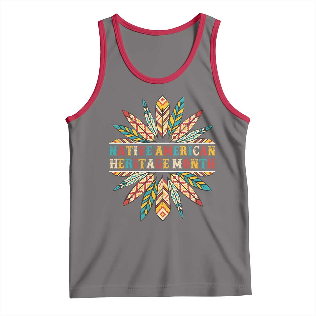 Native American Heritage Month Tank Top Indigenous Pride Feathers TS11 Deep Heather Red Print Your Wear