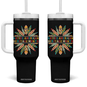 Native American Heritage Month Tumbler With Handle Indigenous Pride Feathers TS11 One Size: 40 oz Black Print Your Wear