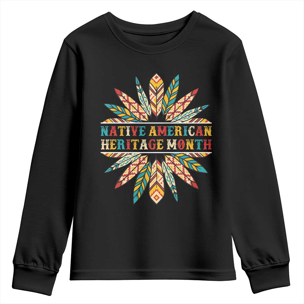 Native American Heritage Month Youth Sweatshirt Indigenous Pride Feathers TS11 Black Print Your Wear