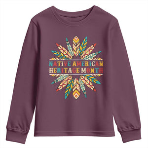 Native American Heritage Month Youth Sweatshirt Indigenous Pride Feathers TS11 Maroon Print Your Wear