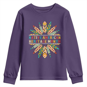 Native American Heritage Month Youth Sweatshirt Indigenous Pride Feathers TS11 Purple Print Your Wear