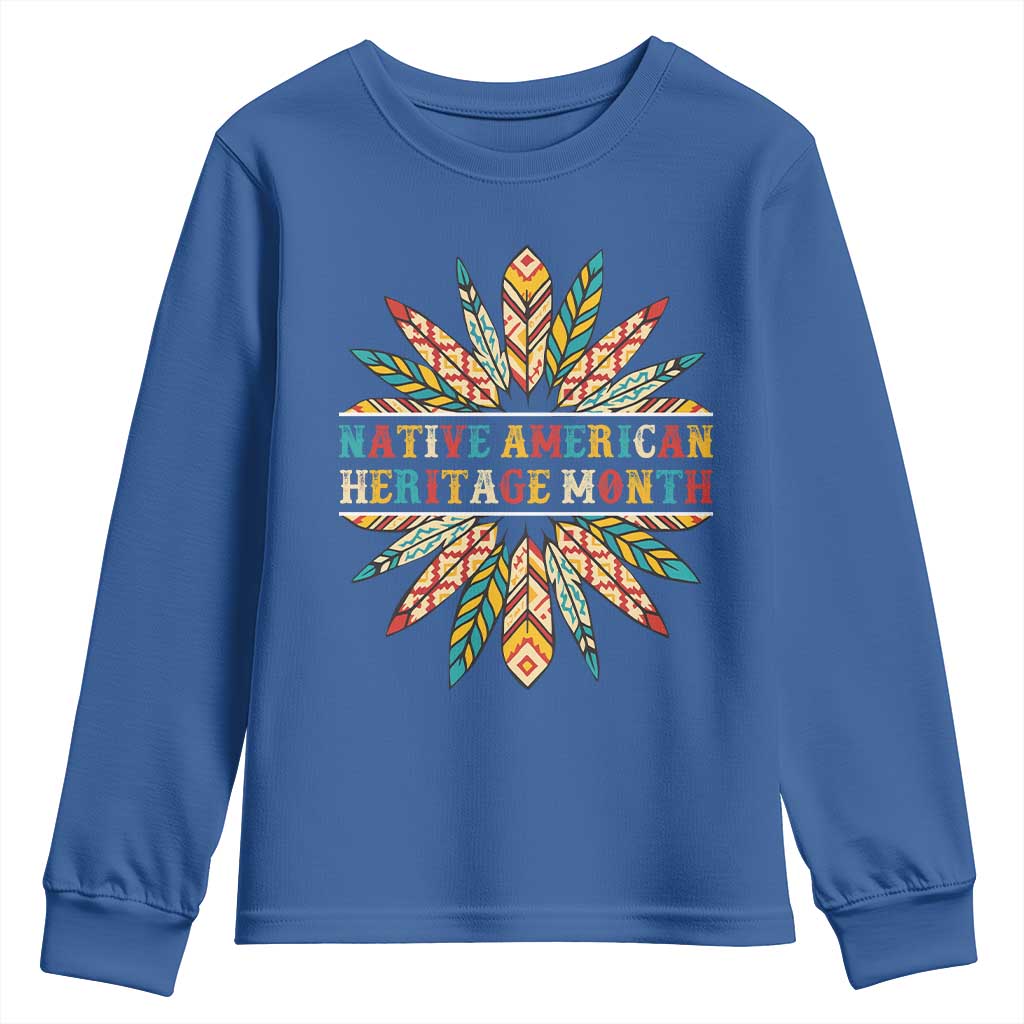 Native American Heritage Month Youth Sweatshirt Indigenous Pride Feathers TS11 Royal Blue Print Your Wear