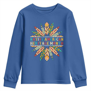 Native American Heritage Month Youth Sweatshirt Indigenous Pride Feathers TS11 Royal Blue Print Your Wear