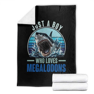 Just A Boy Who Loves Megalodons Throw Blanket Megalodon Shark Lover Retro Graphic