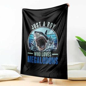 Just A Boy Who Loves Megalodons Throw Blanket Megalodon Shark Lover Retro Graphic