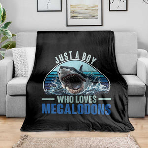 Just A Boy Who Loves Megalodons Throw Blanket Megalodon Shark Lover Retro Graphic