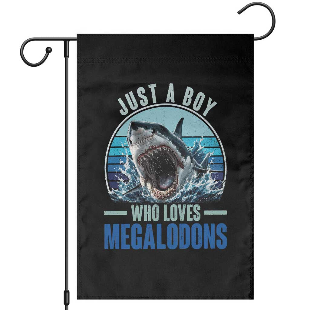 Just A Boy Who Loves Megalodons Garden Flag Megalodon Shark Lover Retro Graphic TS11 Black Print Your Wear