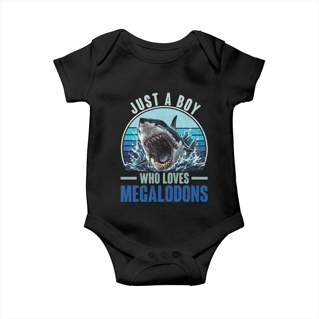 Just A Boy Who Loves Megalodons Baby Onesie Megalodon Shark Lover Retro Graphic