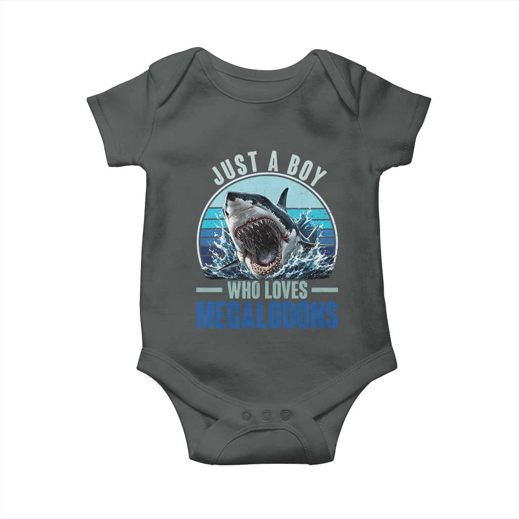 Just A Boy Who Loves Megalodons Baby Onesie Megalodon Shark Lover Retro Graphic