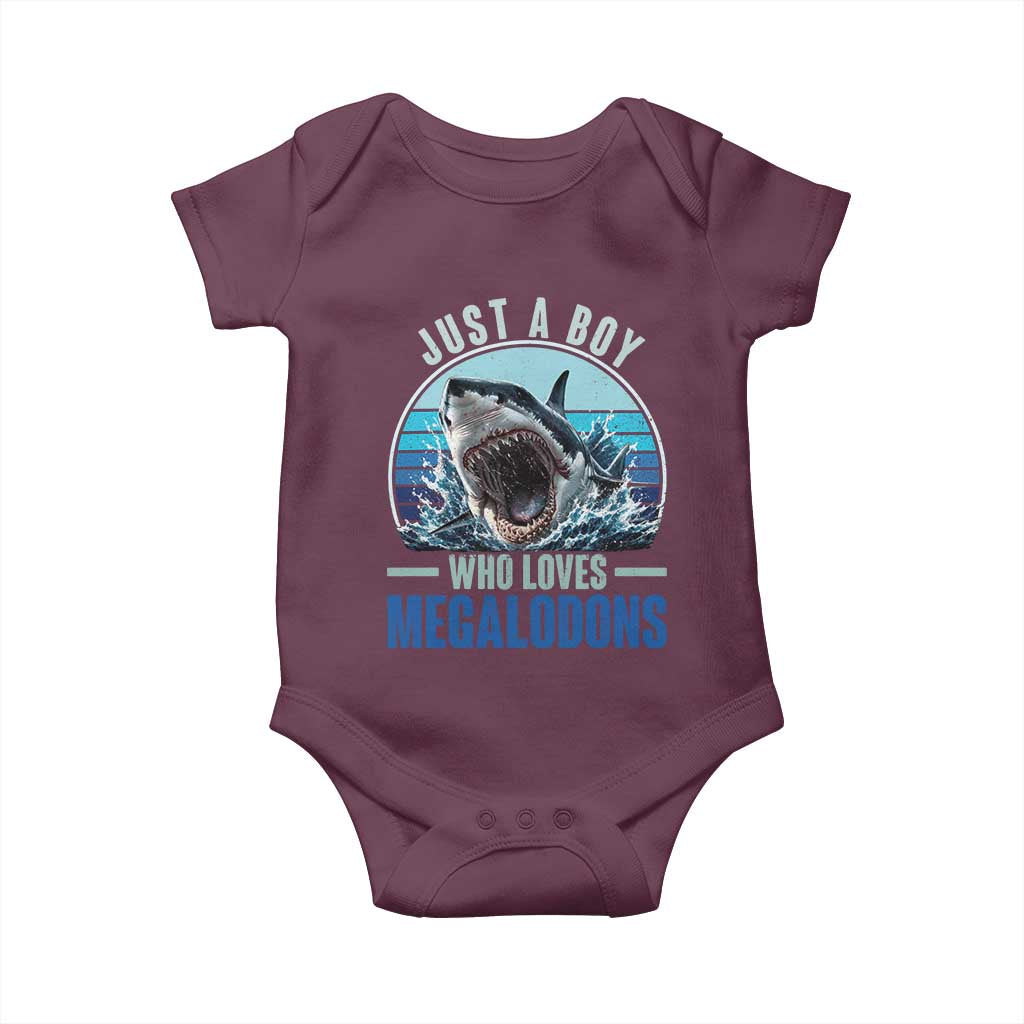 Just A Boy Who Loves Megalodons Baby Onesie Megalodon Shark Lover Retro Graphic