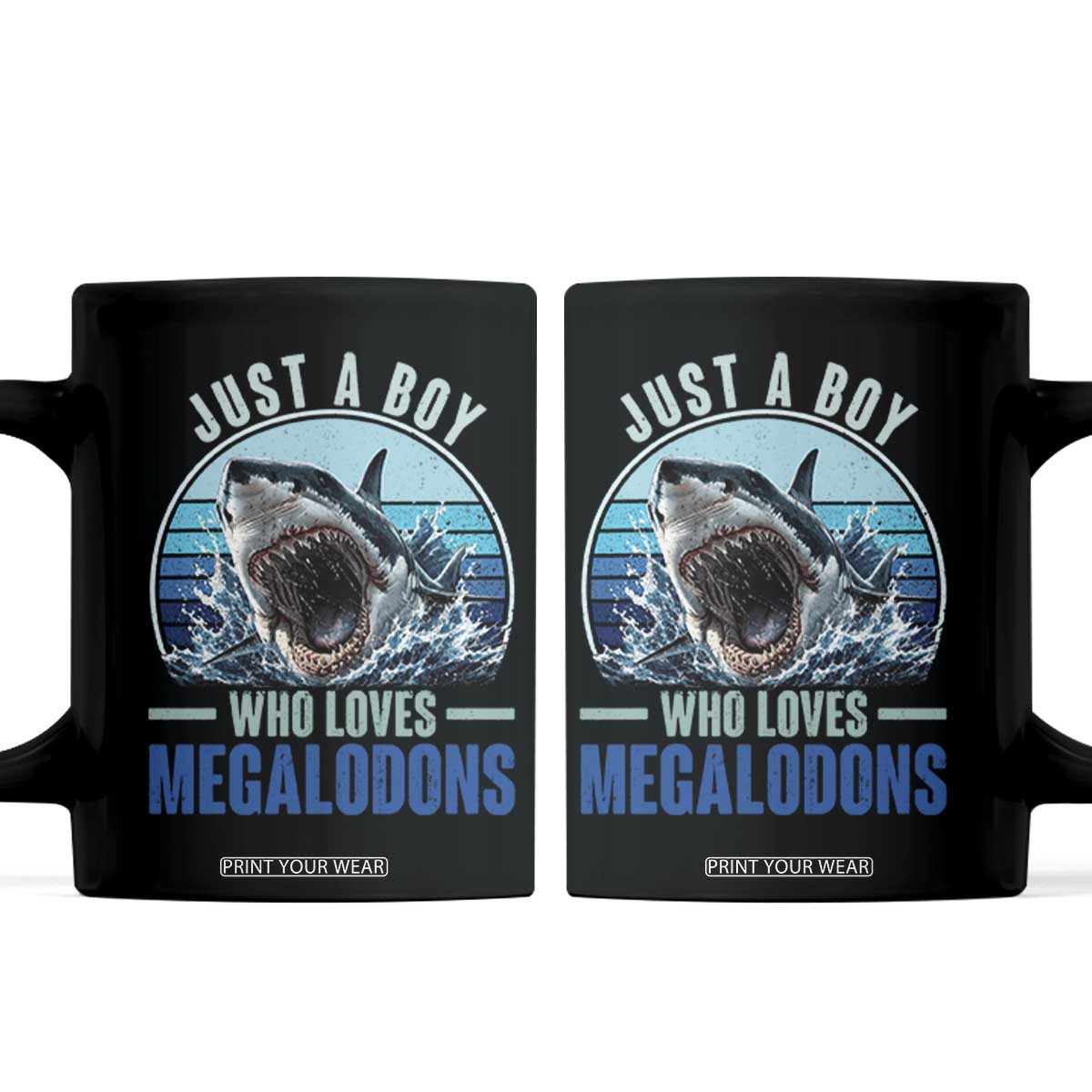 Just A Boy Who Loves Megalodons Coffee Mug Megalodon Shark Lover Retro Graphic