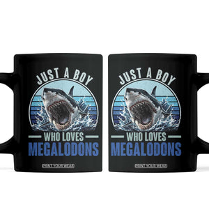 Just A Boy Who Loves Megalodons Coffee Mug Megalodon Shark Lover Retro Graphic