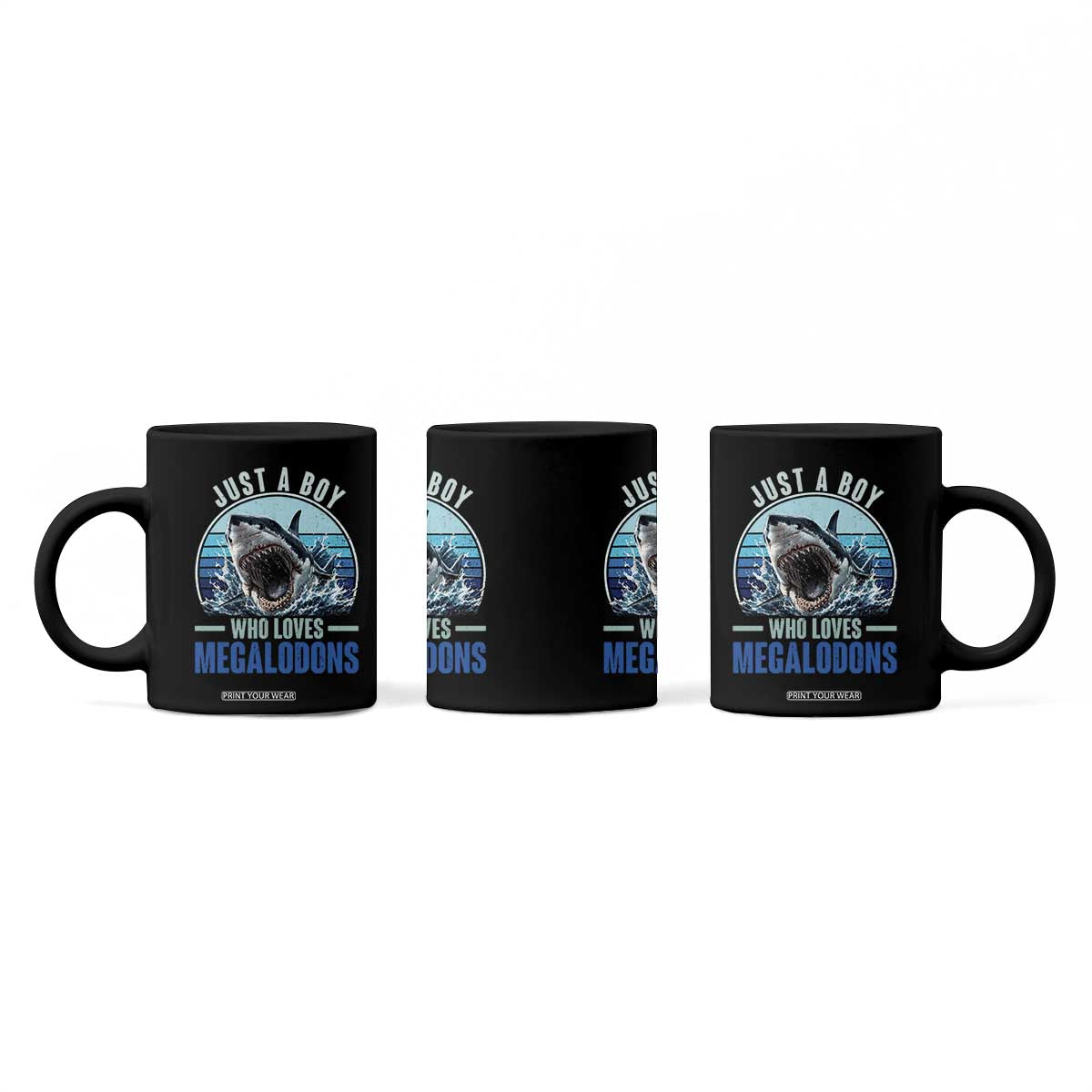 Just A Boy Who Loves Megalodons Coffee Mug Megalodon Shark Lover Retro Graphic