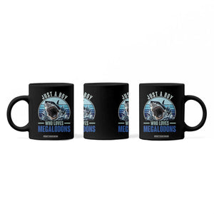 Just A Boy Who Loves Megalodons Coffee Mug Megalodon Shark Lover Retro Graphic